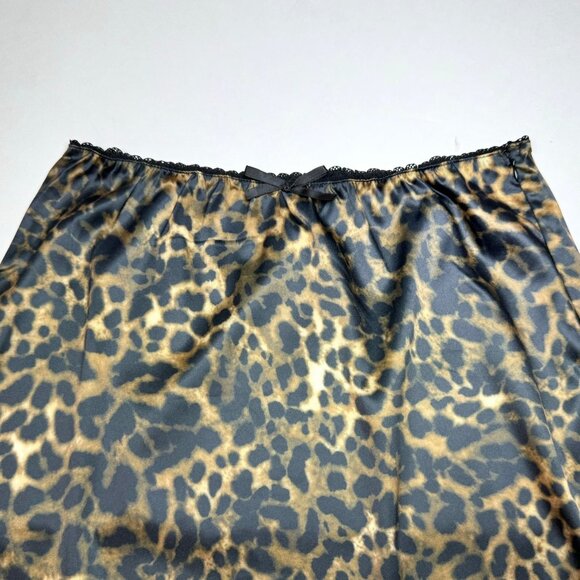 NEW Y2K Leopard Print Satin Midi Skirt Sz M Tan Black A-Line Animal Print 90s - Picture 3 of 10